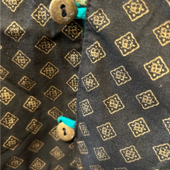 VTG Handmade Reversible Printed 2 Button Cotton Vest M Teal Black Gold Vintage - Picture 5 of 6